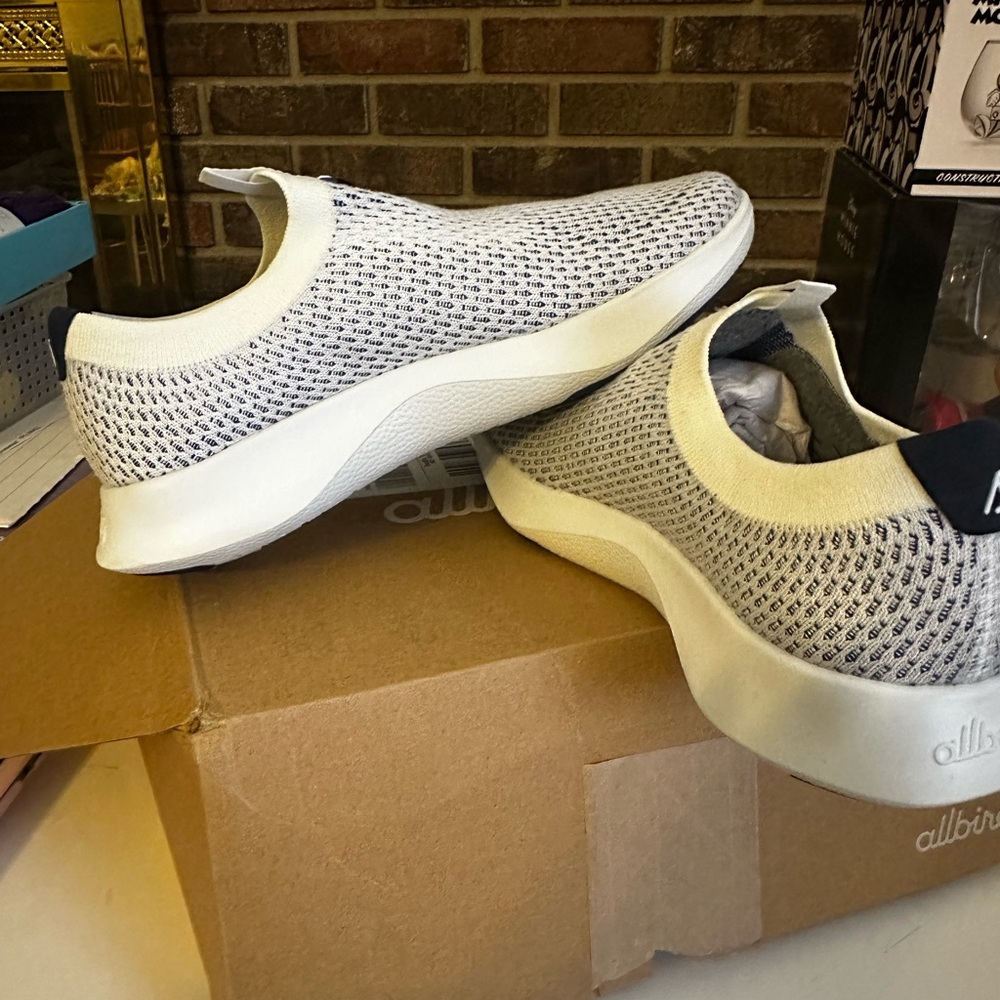 Allbirds White and Cobalt Blue Knit Sneaker